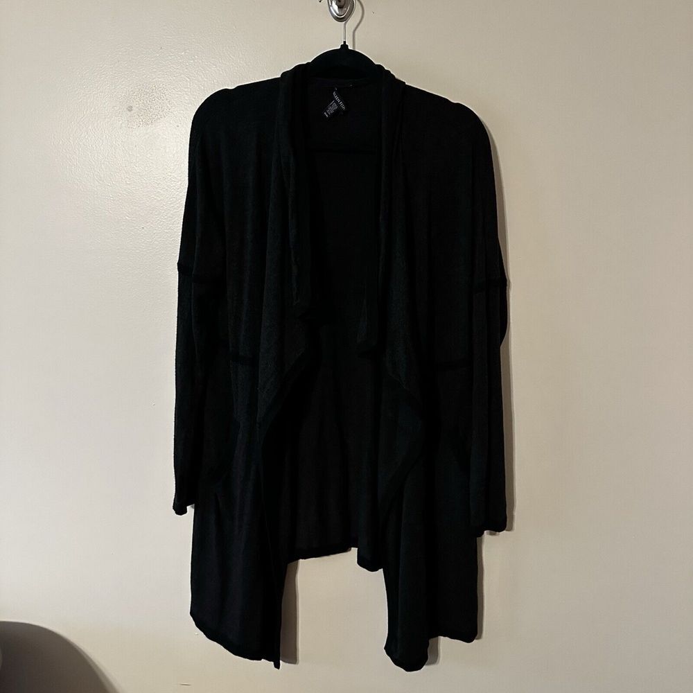 Eileen Fisher Gray Waterfall Cardigan Sweater Open Viscose Blend‎ Pockets Sz M *